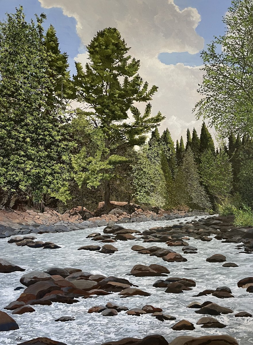 Photorealistic Landscape Acrylic Painting By Anne Shaughnessy, 30 X 40, The River, Original Artwork