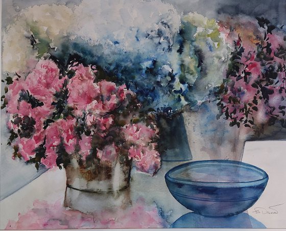 Stillife with blue bowl