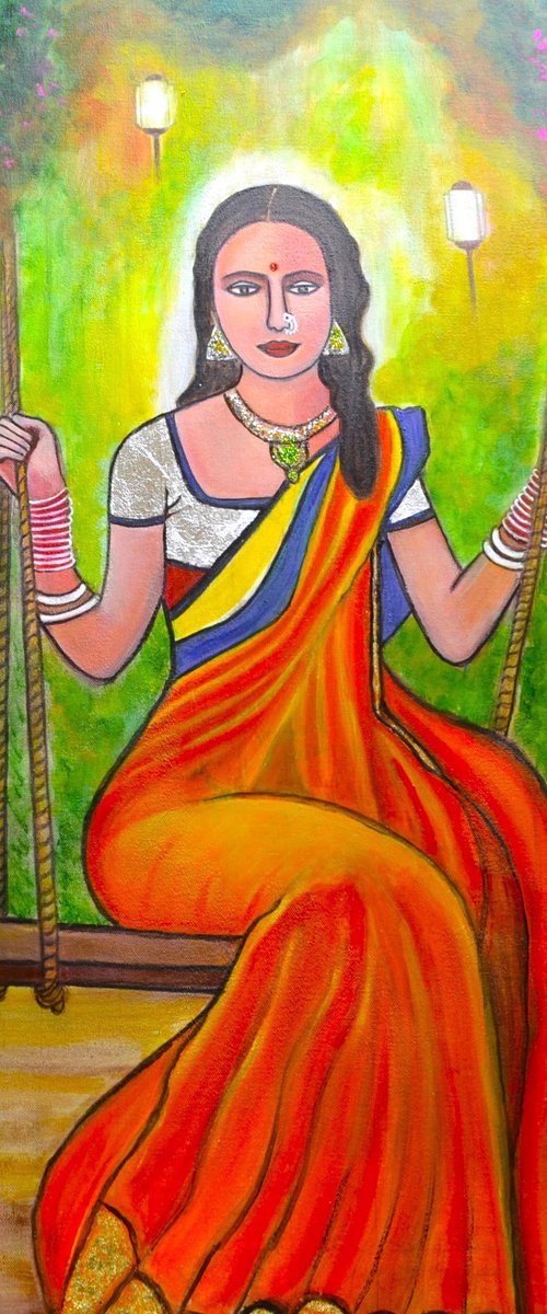 Indian Girl on Swing by Manjiri Kanvinde