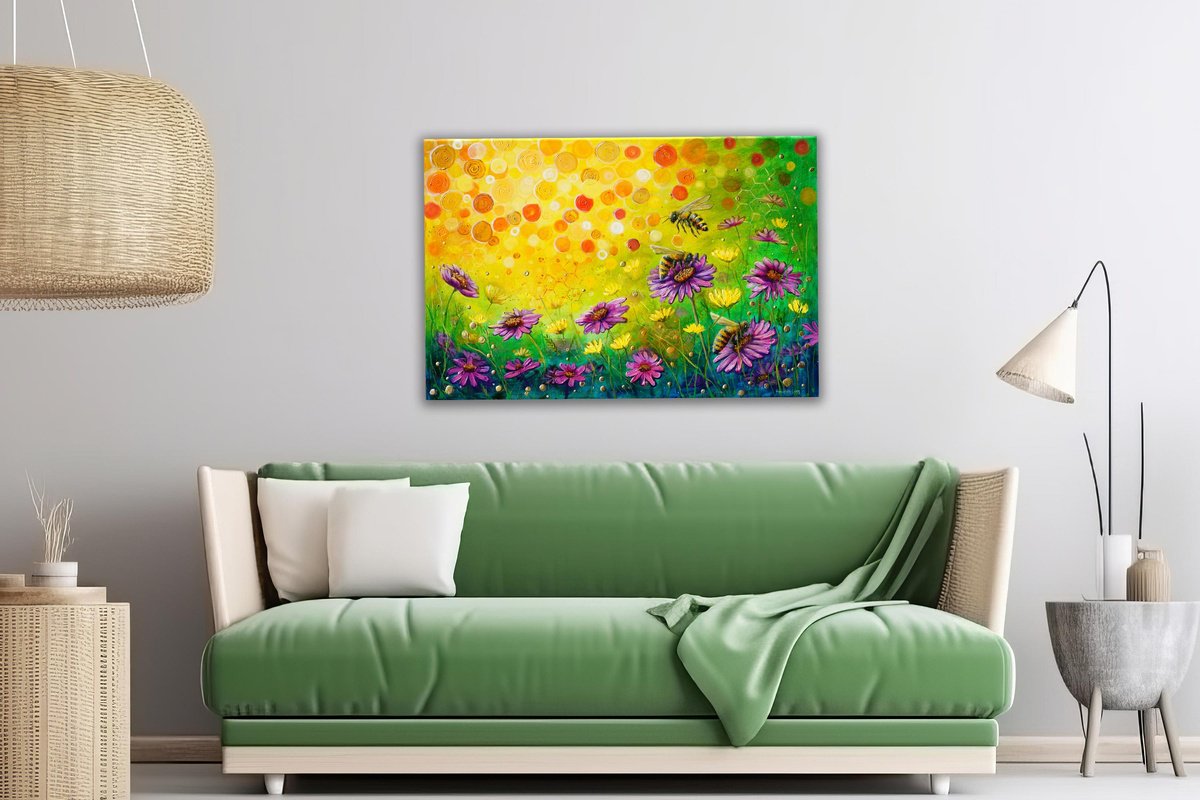 Impressionistic Animal Oil Painting By Amanda Dagg, 36 X 24, Honeybee