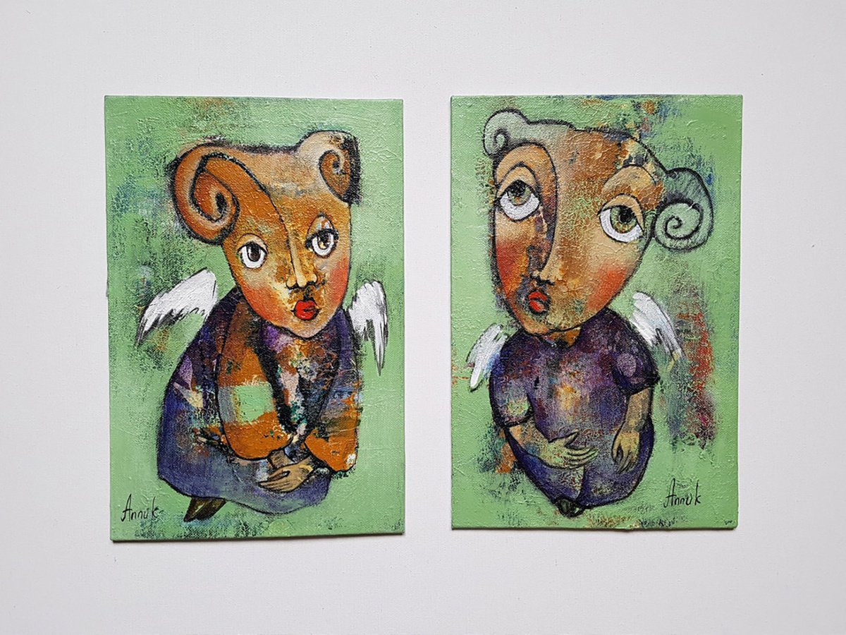 Diptych: Angels - 20x20cm + 20x20cm by Anna Soghomonyan