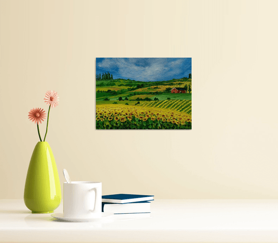 Tuscan sunflowers field ! Oil painting !