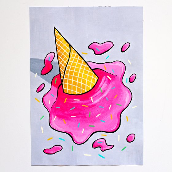 'Oops!' Dropped Ice Cream Pop Art Painting on Paper