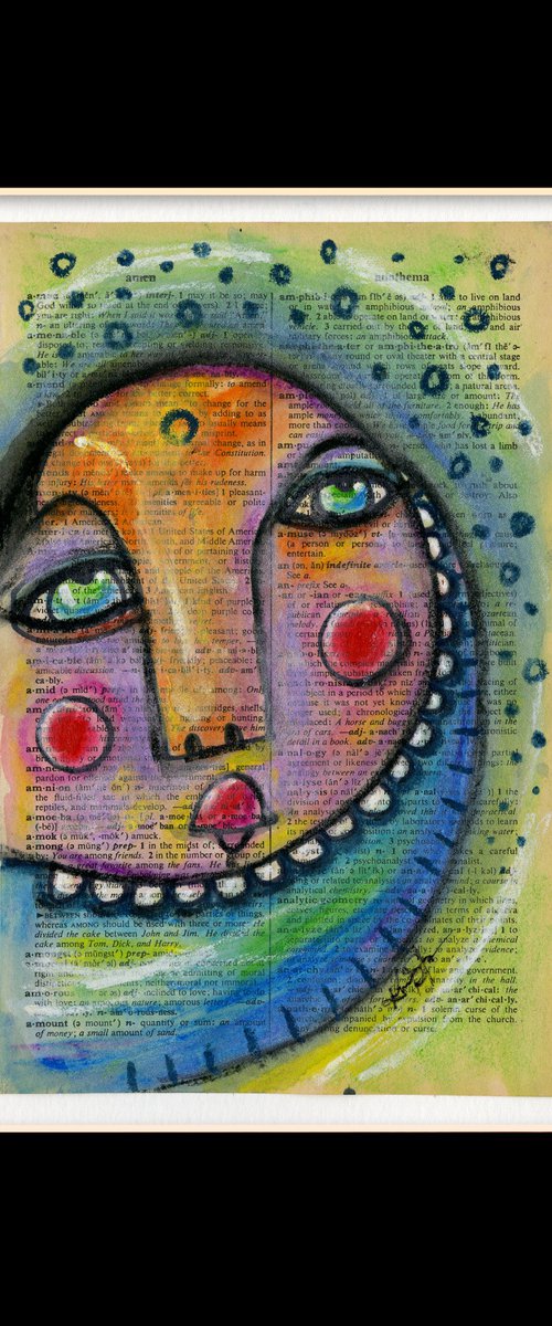 Moon Child - From the Funky Face Series - Mixed Media Collage Painting by Kathy Morton Stanion by Kathy Morton Stanion