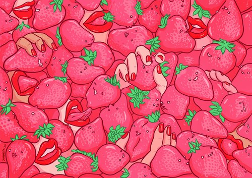 Strawberry Dreams Pop Surreal Erotic Art by Zubieta by Marta Zubieta