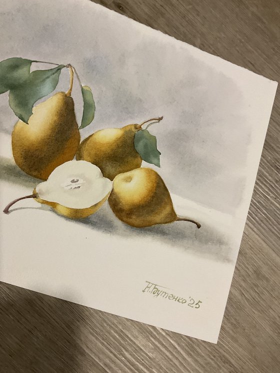 Still life with pears, original watercolour