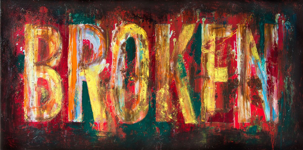 Organic Abstract Oil Painting By Lewis Evans, 39 X 20", Broken, Original Artwork