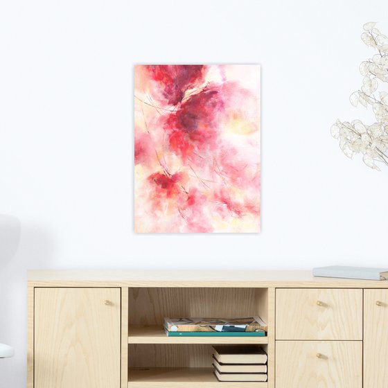 Abstract floral art, red loose flowers painting "Summer mood"