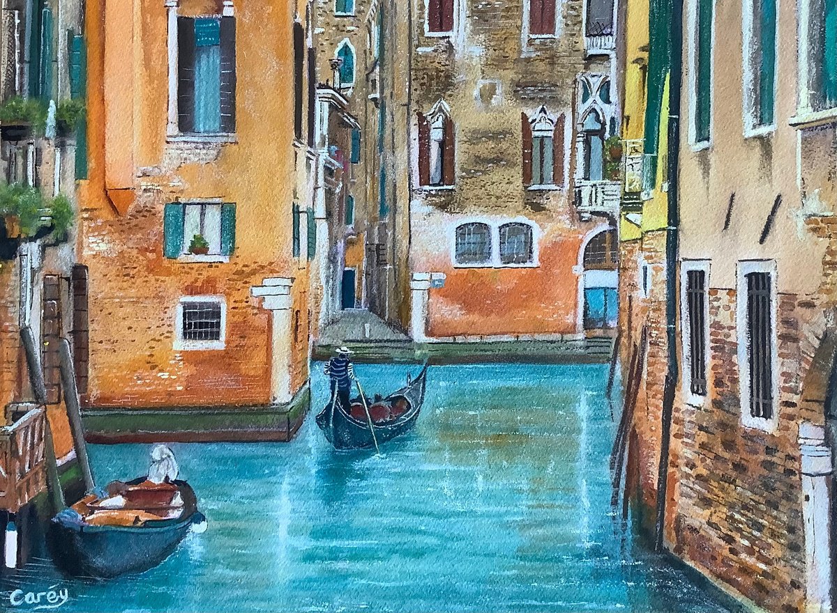 Photorealistic Cityscapes Watercolour By Darren Carey, 15 X 11, Venice Grand Canal, Original Artwork