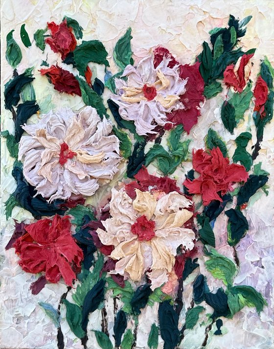 Colorful Floral Art: Thick Paint and Textured Details