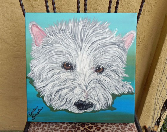 West Highland Terrier-Westie-Dog Art Original Painting 12 x 12 Inches-Carla Smale