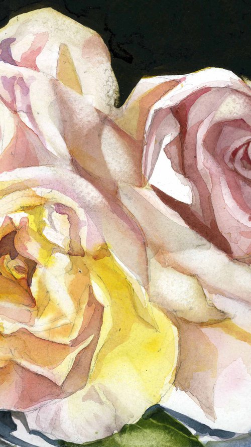 three roses watercolor floral by Alfred  Ng