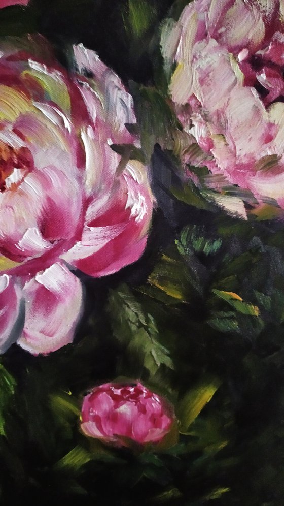 Love peonies, original flower oil painting, gift idea, bedroom art