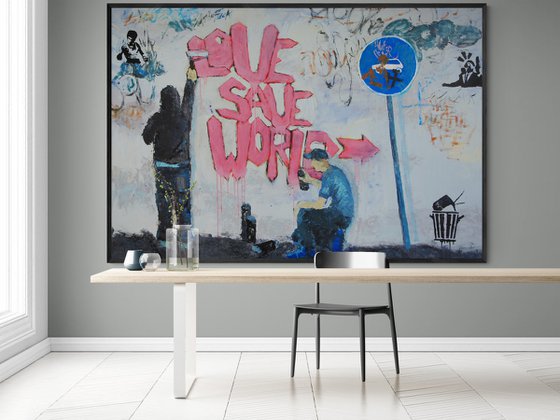 XXXL Large Painting - "Love save the world" - Graffiti - Street art - Bright painting - Urban - Street scene