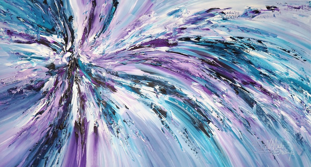 Abstract Acrylic Painting By Peter Nottrott, 61 X 33", Purple Turquoise Blue L 1, Original Artwork