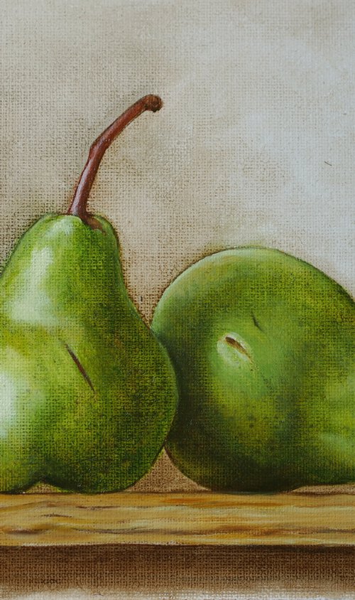Two pears on the table by Alfia Koral
