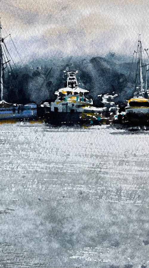 Yachts Paintings Watercolor by Samira Yanushkova