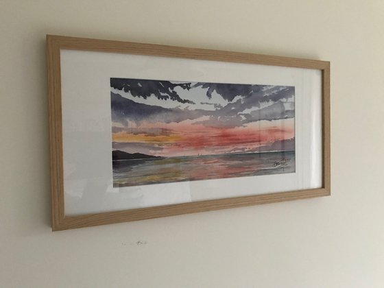 Evening Calm.  Mounted and Framed in an Oak frame