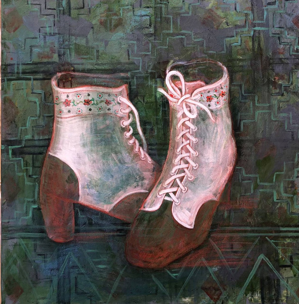 Naive Portrait Painting By Yuliia Chaika, 16 X 16", Independence Boots, Original Artwork