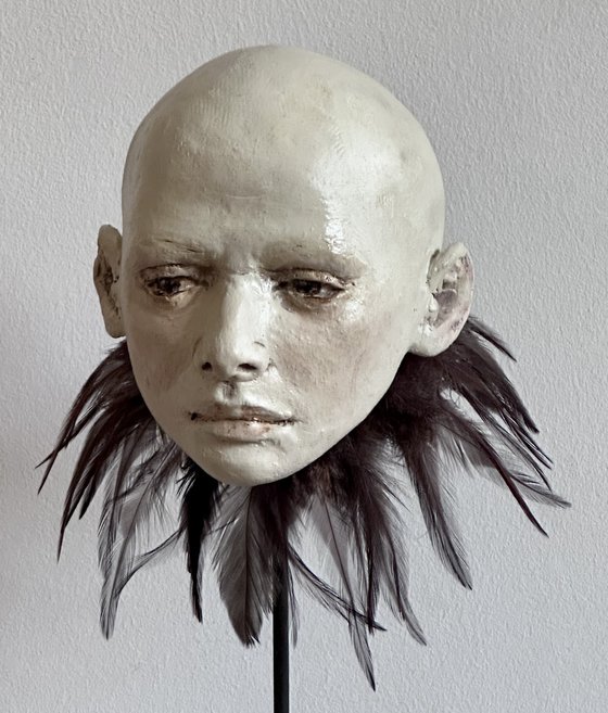 Ceramic Head with Feathers