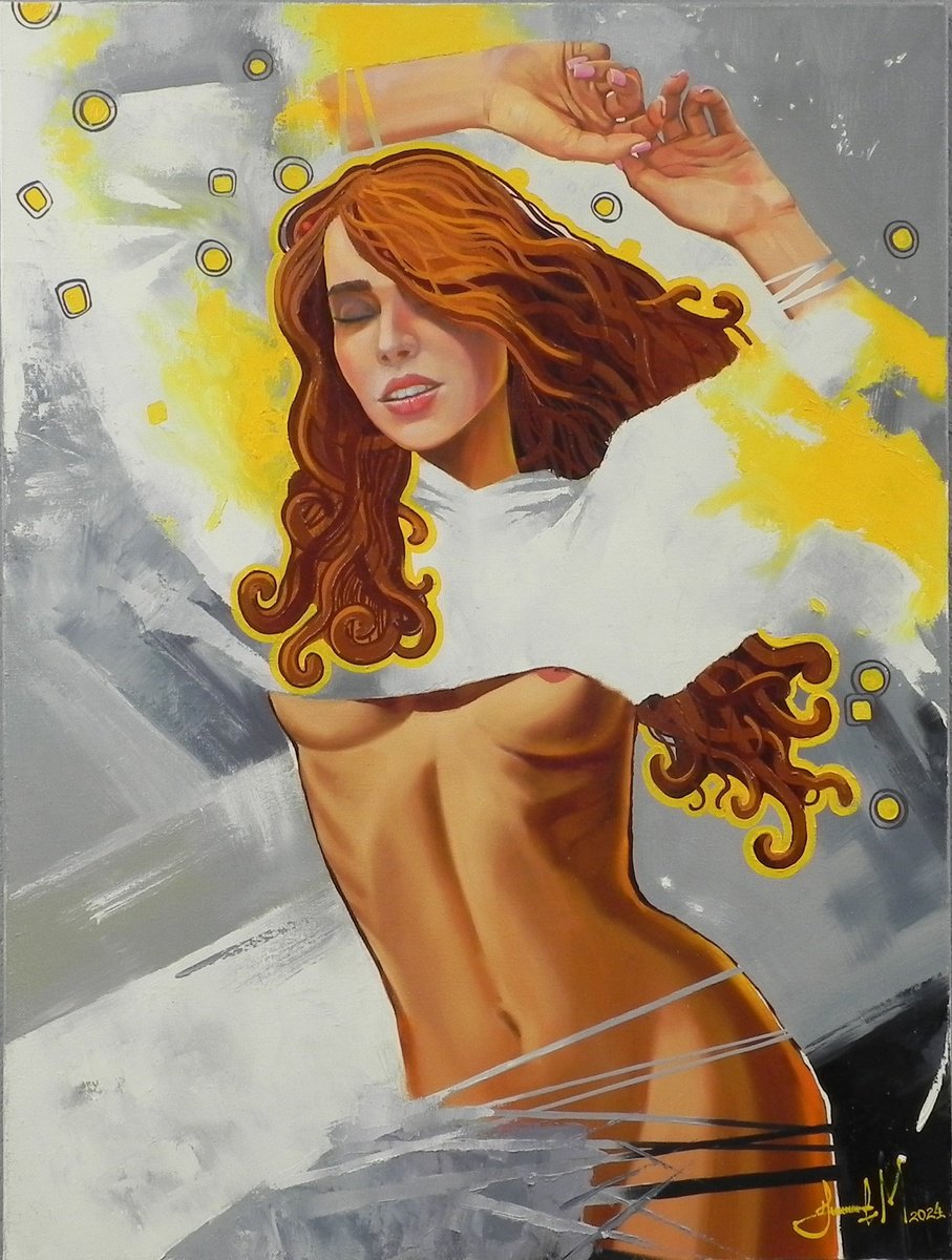 Expressive Portrait Oil Painting By Mykhailo Novikov, 24 X 31", "Musical Mood", Original Artwork