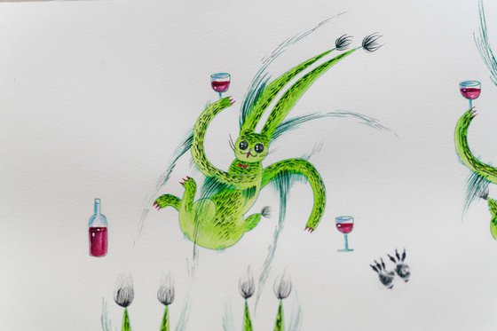 Green Funny Bunnies with Wine