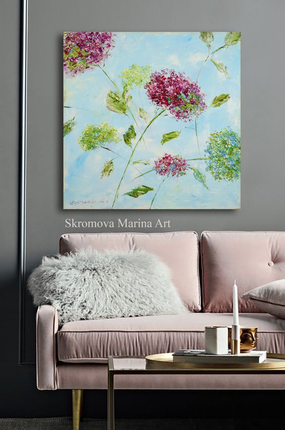 SPRING HAPPINESS - Hydrangeas. Lovely flowers. Soaring. Blue haze. Light abstraction. Pink. Dance. Flight.