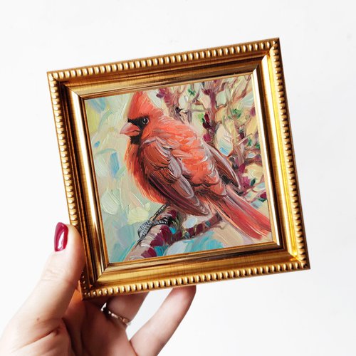 Cardinal bird painting by Nataly Derevyanko