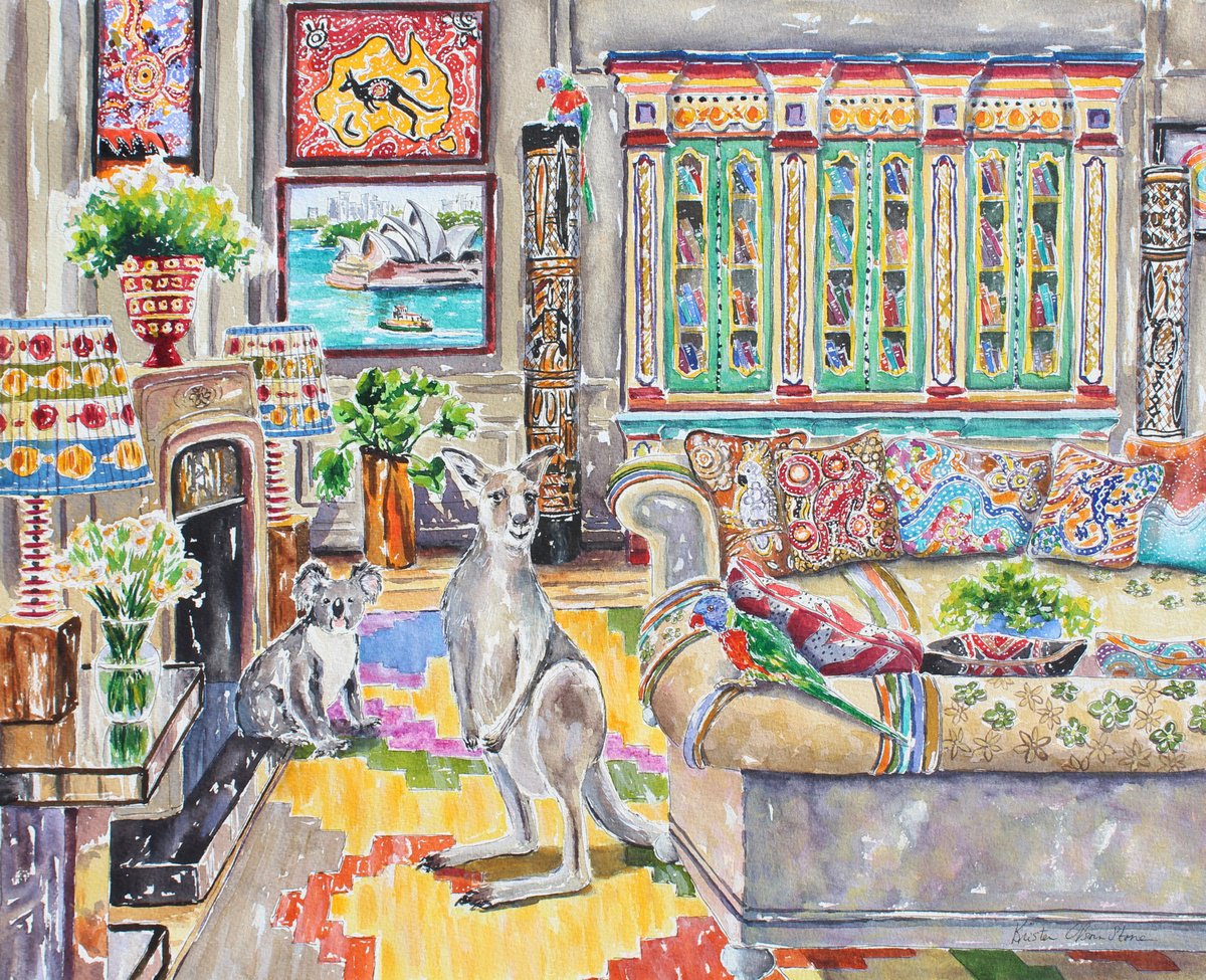 Impressionistic Animal Watercolour By Kristen Olson Stone, 20 X 16", Hops And Hugs, Original Artwork