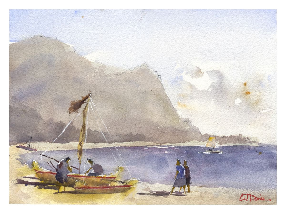 Impressionistic Landscape Watercolour By Cj Davis, 15 X 11, Huilua Pond, Original Artwork