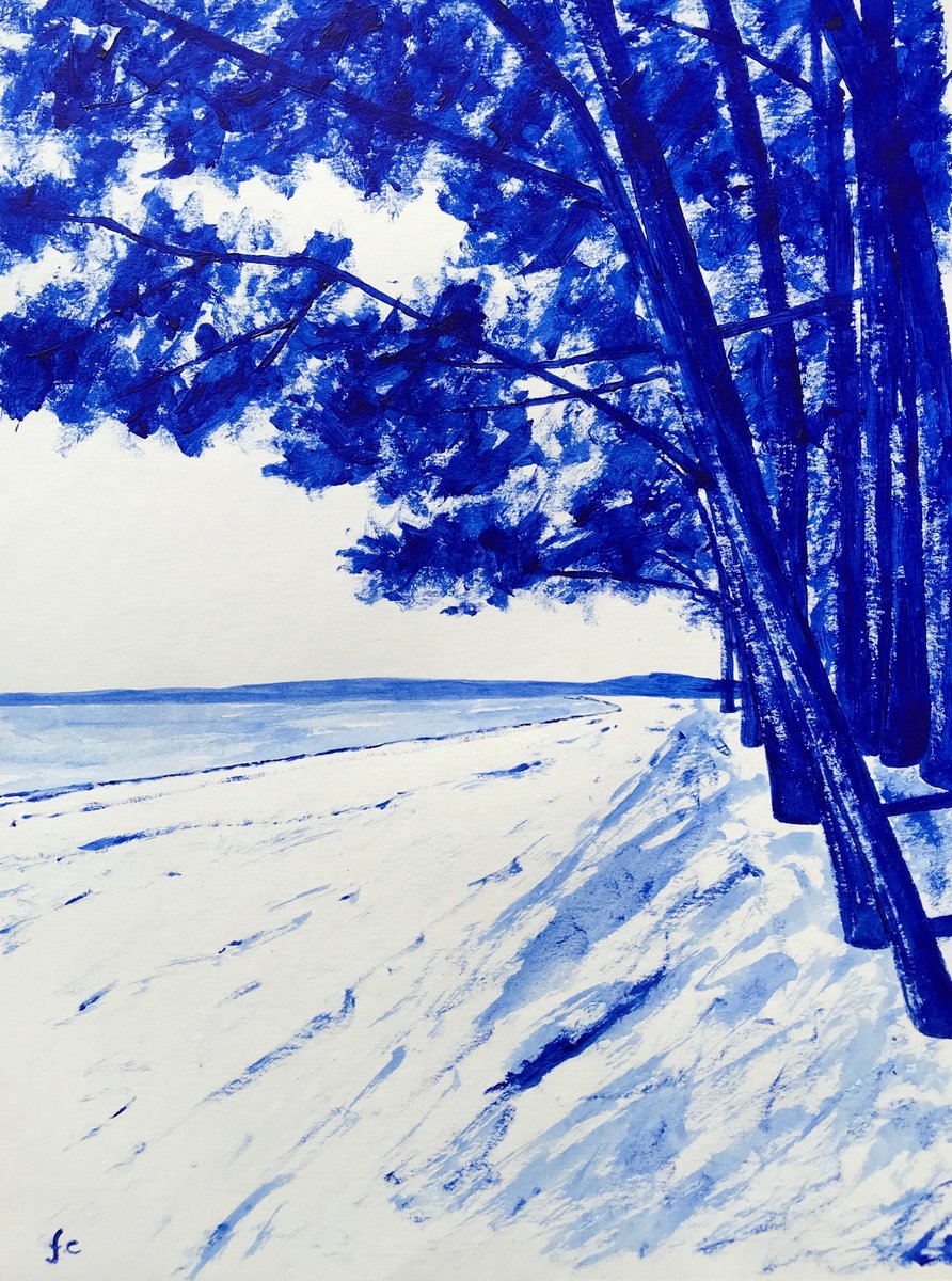 Landscape Acrylic Painting By Cadiou Frederic, 13 X 17, Cap Coz Beach, Original Artwork