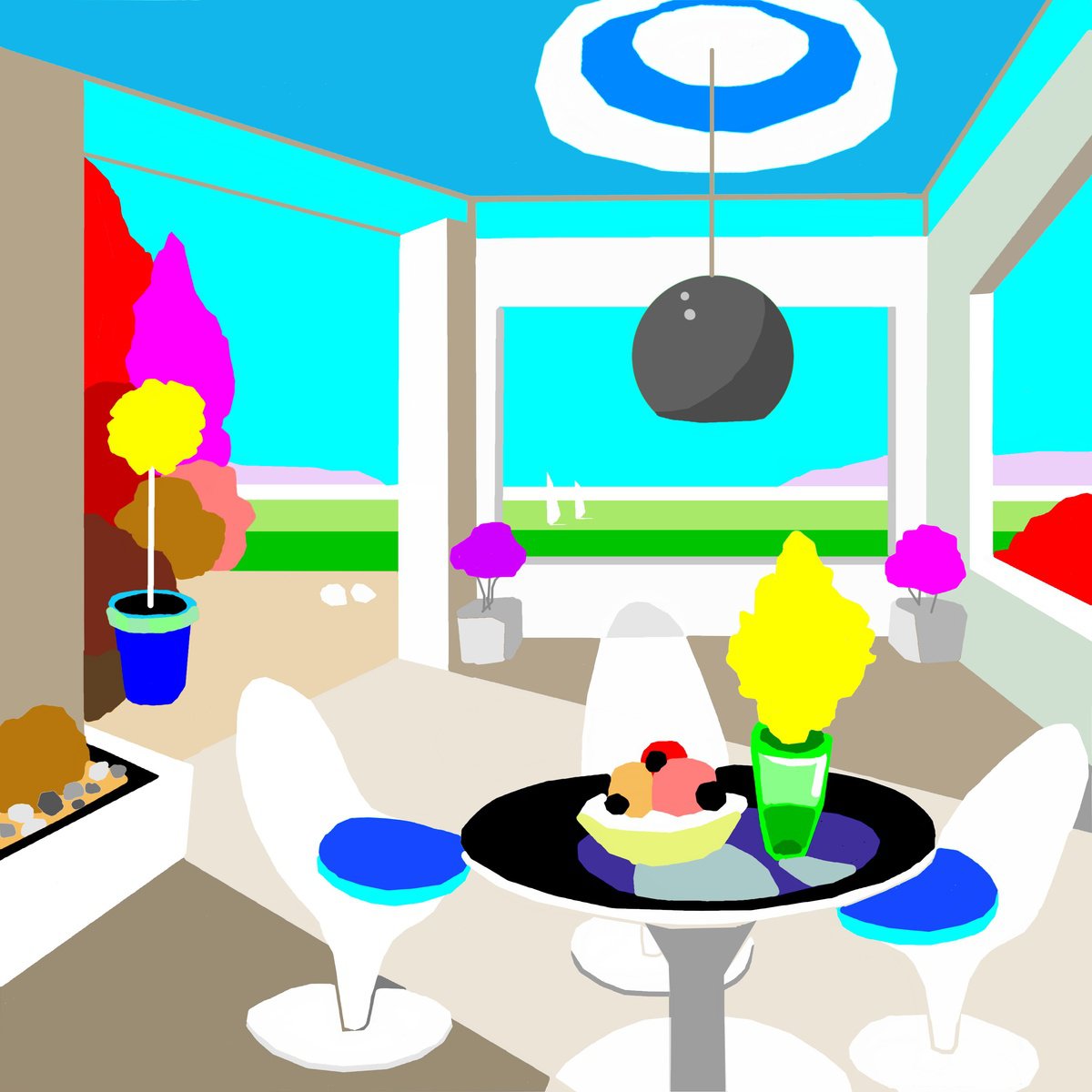 Impressionistic Landscape Giclee Print By Alejos, 17 X 17, The Dinning-Room, Original Artwork