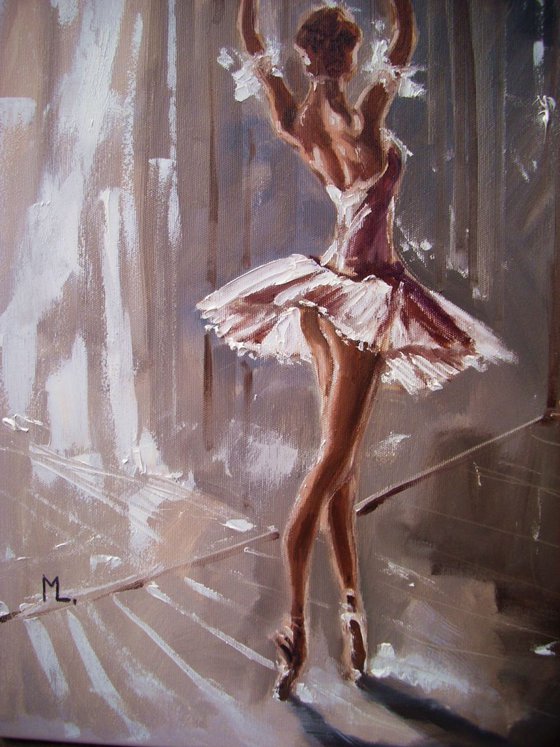 " ONE MOMENT IN TIME "- ballerina liGHt  ORIGINAL OIL PAINTING, GIFT, PALETTE KNIFE