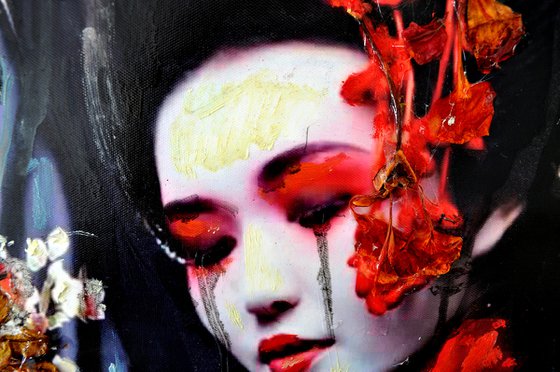 Crying Geisha with Dried Flowers