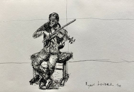 The Violinist - Musician - Small Drawing 6x9