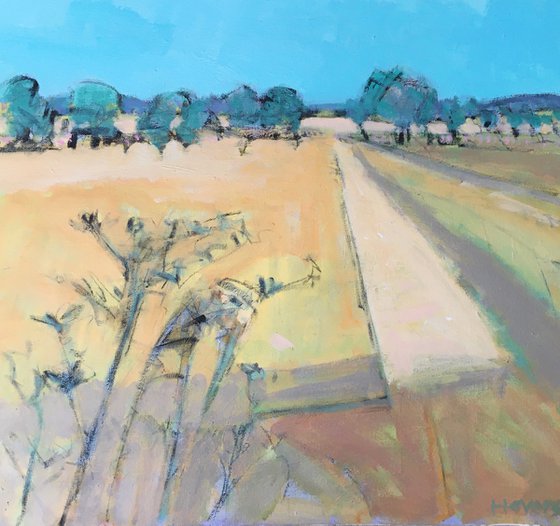 Spreading Fields.   Colourful original acrylic landscape