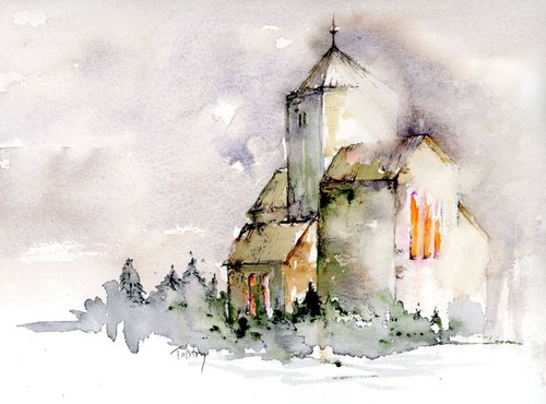 Old Church with Tower by Alex Tolstoy