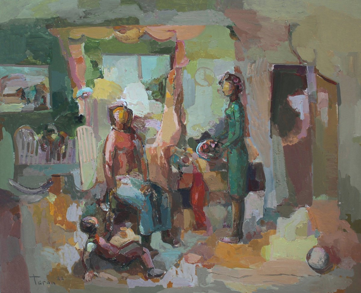 Abstract Portrait Oil Painting By Taron Khachatryan, 31 X 26", Hospitality, Original Artwork