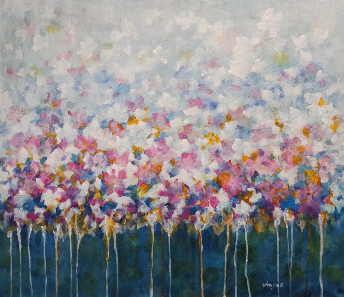 Abstract Acrylic Painting By Anna Rita Angiolelli, 31 X 28, Petals, Original Artwork