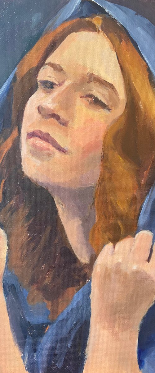 Study of Meredith in Blue Veil by Leslie Singer
