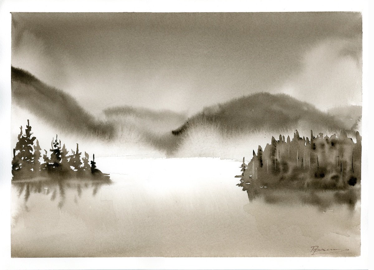 Impressionistic Watercolour , Lake Silence By Olga Tchefranov (Shefranov), 14 X 10, Artwork For Sale On Artfinder