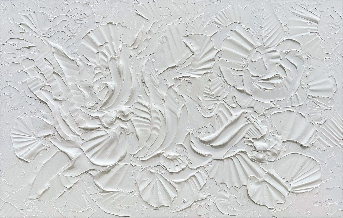 WHISPER. Abstract White Textured 3D Art, Coastal Painting by Sveta Osborne