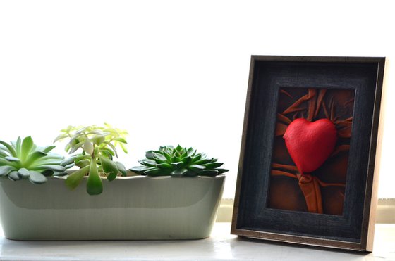Lovers Heart 22 - Original Framed Leather Sculpture Painting Perfect for Gift