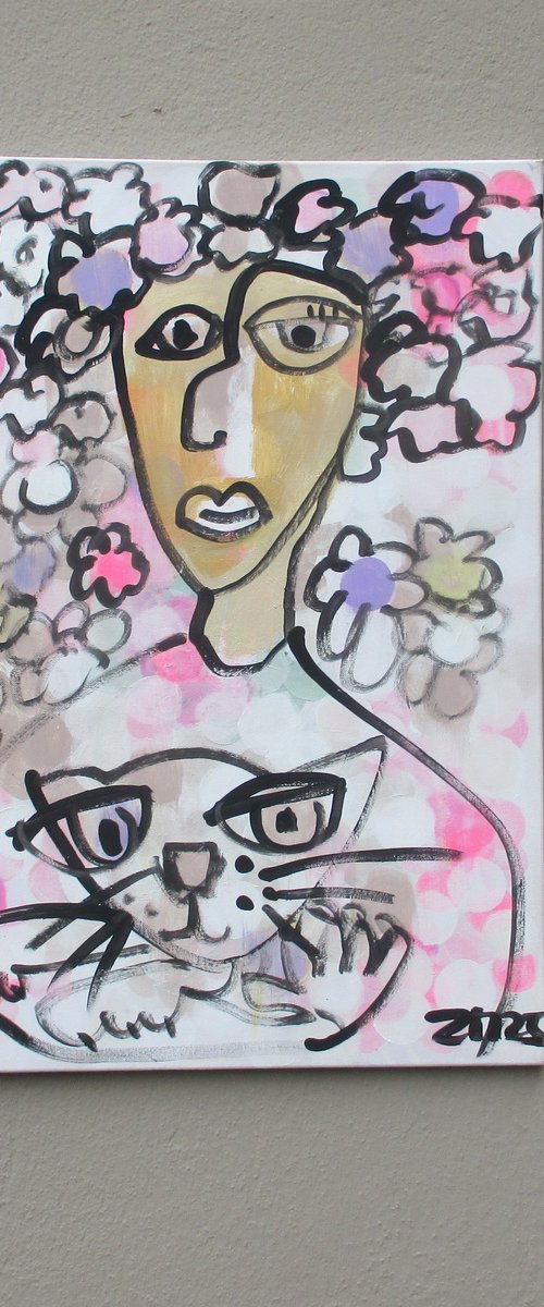cat queen girl with cats portrait by Sonja Zeltner-Müller