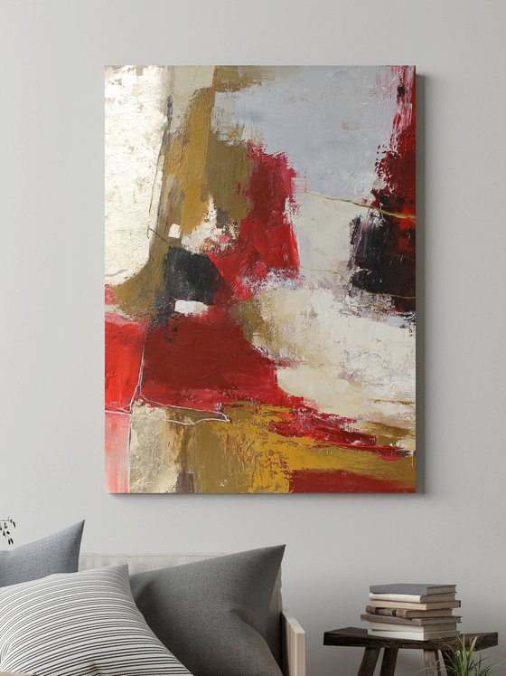 "Tango 2" Red gold brown abstract acrylic art