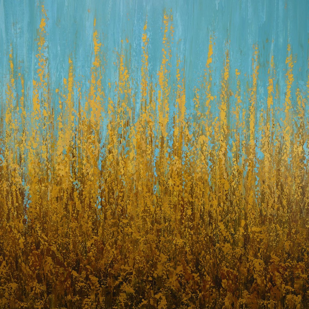 Expressive Abstract Acrylic Painting By Suzanne Vaughan, 40 X 40", Golden Glow - Textured Field, Original Artwork