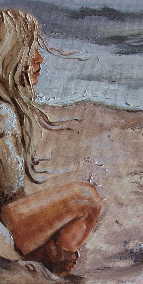 " MAGIC PLACES VI ... "- SKY SEA SAND liGHt  ORIGINAL OIL PAINTING, GIFT, PALETTE KNIFE by Monika Luniak