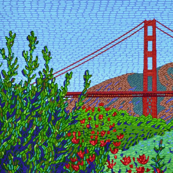 Golden Gate View With Flowers