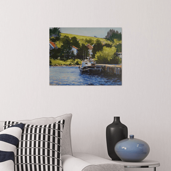 Noon by the mooring line, Original, one-of-a-kind acrylic on wide edge canvas painting (16x20'')