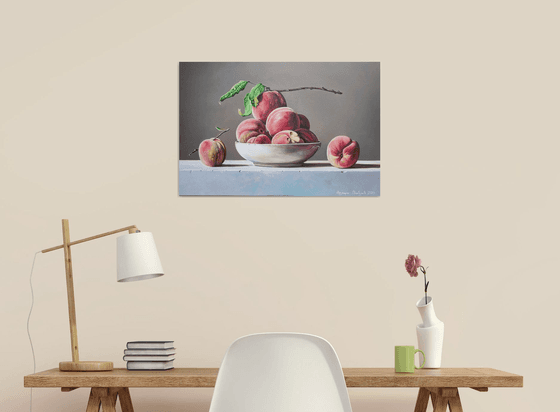 Still life - peaches (40x60cm, oil painting, ready to hang)